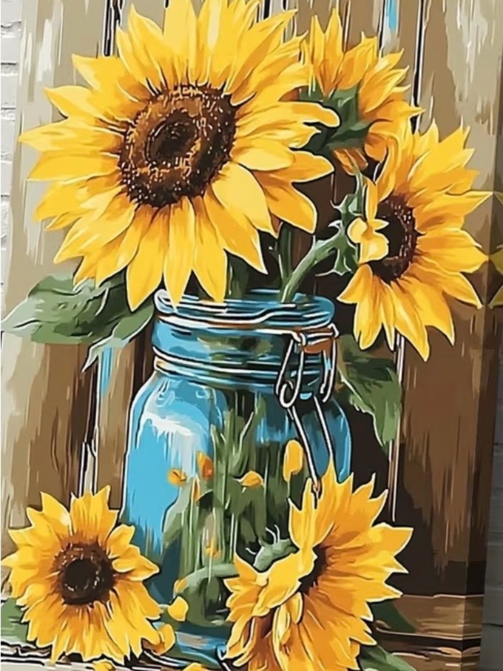 Yellow Sunflowers in Blue Mason Jar Print Wall Art 12*18inch(30x4cm)